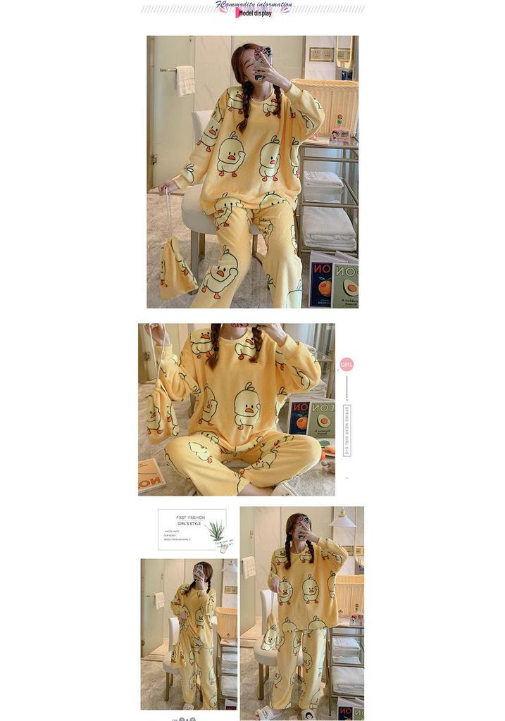 Petite Women's Coral Fleece Pajamas for Outdoor Wear, Cute Flannel Home Set, 2024 Autumn/Winter Collection