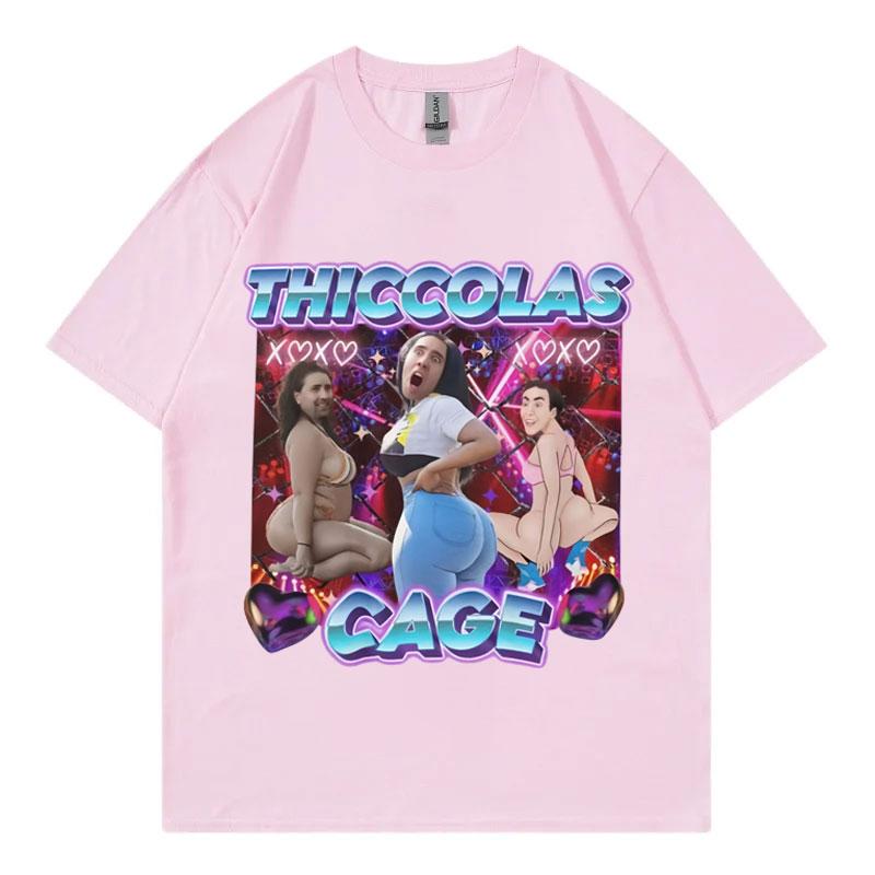Thiccolas Cage Funny Meme T Shirt High Street Fashion Trend Short Sleeve Tshirt Men Women Clothing Harajuku Y2k Street Tshirts