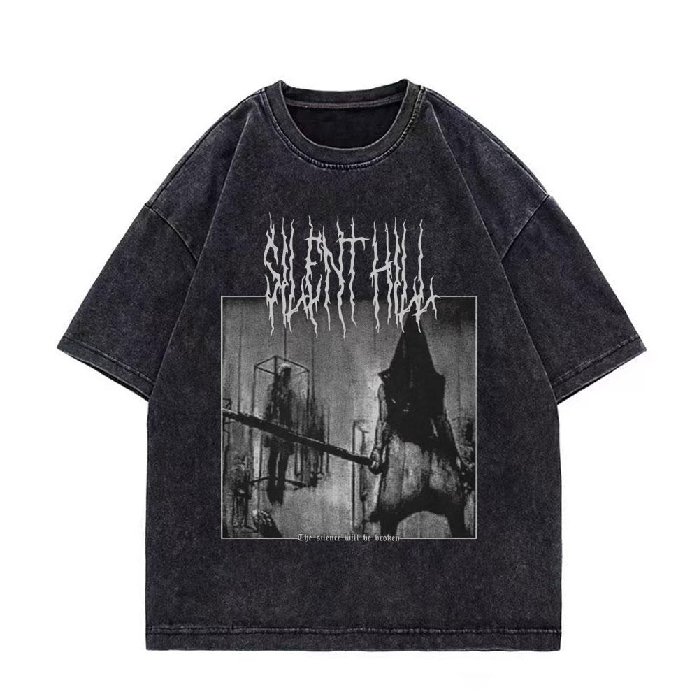 Game Silent Hill Vintage Washed Tshirt Men Women Gothic Fashion T Shirts High Quality Cotton Oversized Tshirts Streetwear