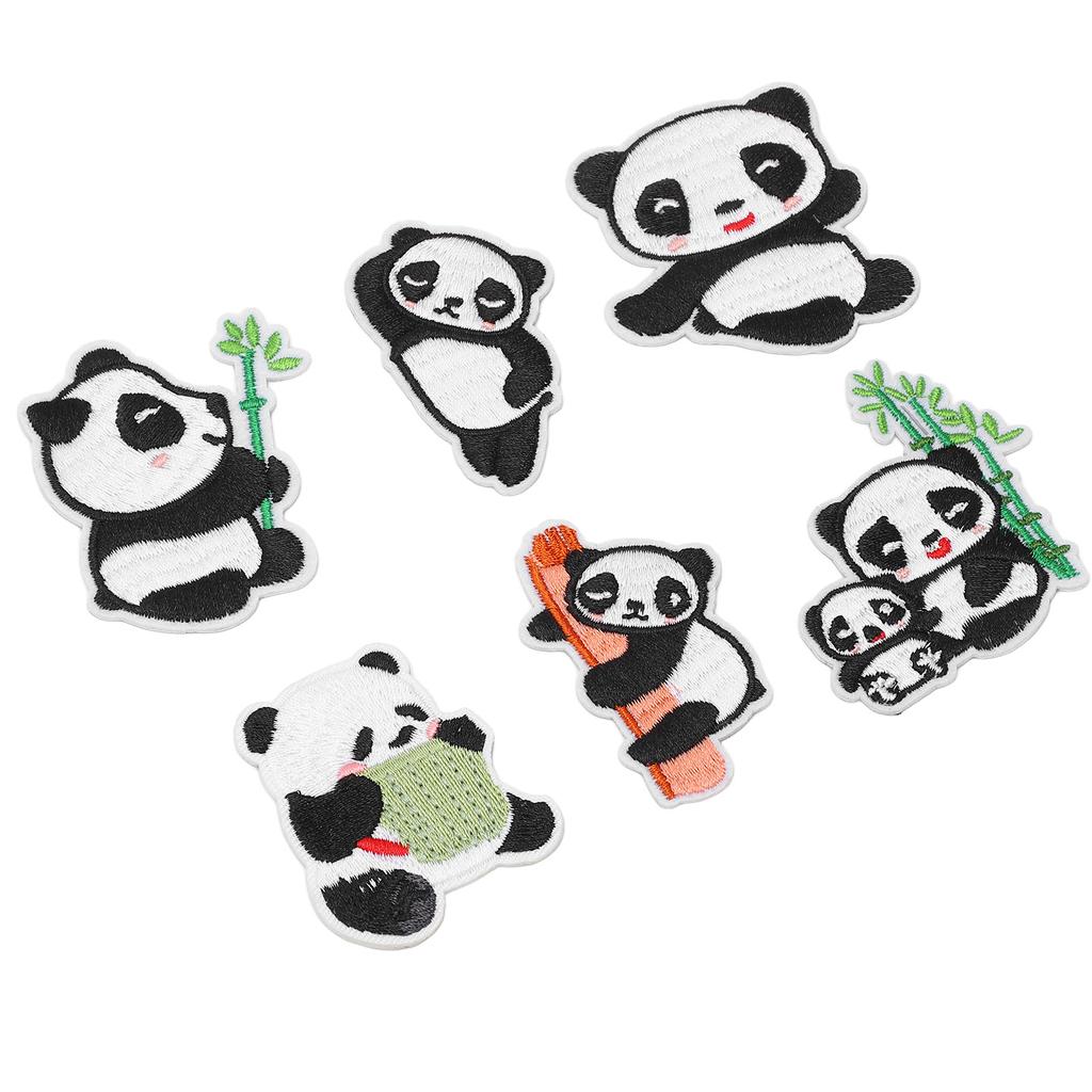6Pcs Panda Embroidery Patch Shading Blemishes Damage Various Styles Panda Iron On Patches for DIY Craft Bag Shoe