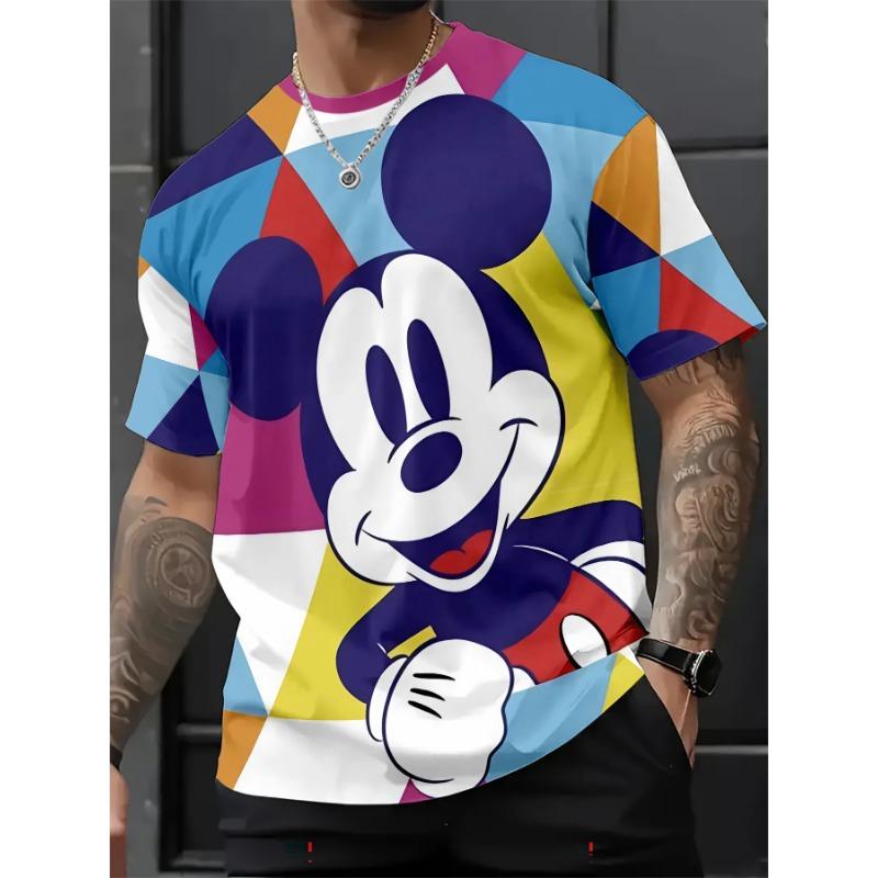 Men's 3D Mickey Mouse Geometric Print T-shirt, Summer Street Style Round Neck Short-sleeved Top