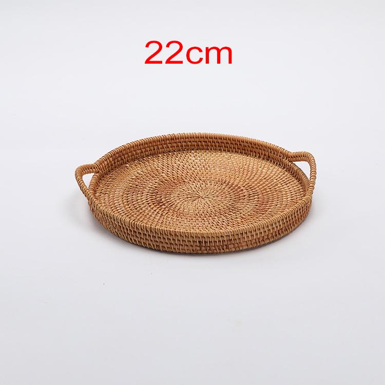 

D5 Rattan Handmade Real Rattan Fruit Basket Snack Bread Basket Tray Living Room Snacks Sundries Round Storage Basket Fruit Tray