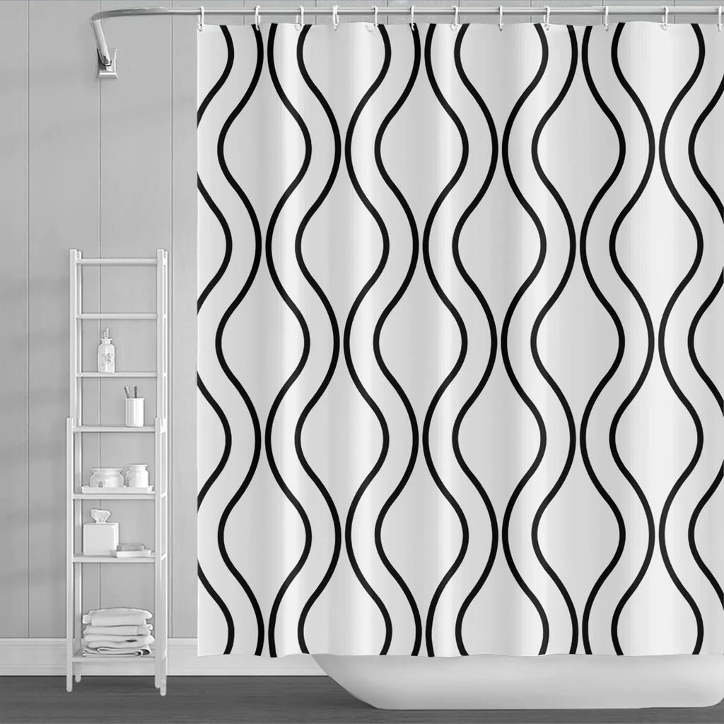 Modern Geometric Shower Curtain Blue Waterproof Shower Curtains Polyester Bath Curtain Bathroom Textured Fabric Machine Washable