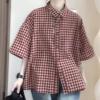 Kariertes Damenhemd Umlegekragen Brusttasche Kurzärmelige Bluse Koreanischer Stil Sommer Neuer Stil Locker Lässig Damen Oberteil