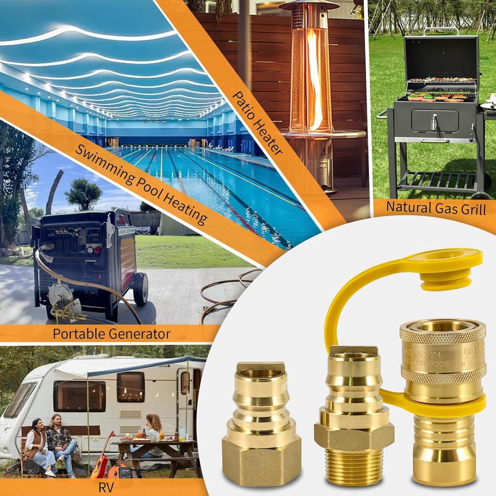 3/4" Male and Female Natural Gas Quick Connect Plug Fittings,Heavy Solid Brass Quick Connect Fittings Convert for Pipe Natural Gas Supply for