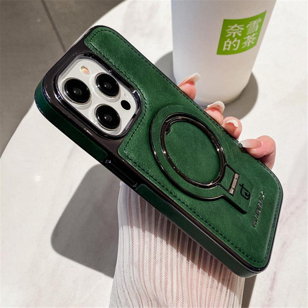Luxury Lambskin Leather Folding Holder Magnetic for Magsafe Case for iPhone 17 Air 13 12 14 15 16 Pro Max Soft Shockproof Cover