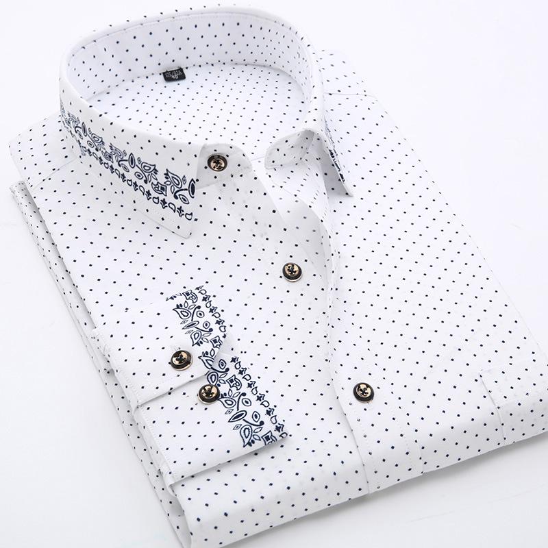 Camisa Masculina de Manga Longa com Gola Turn-Down, Estampa Xadrez Floral, Corte Slim.