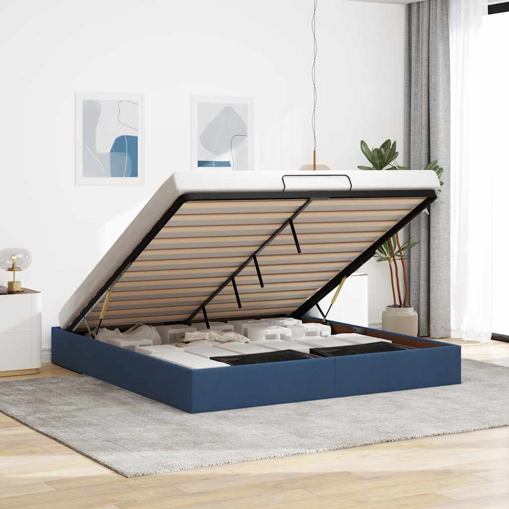 Ottoman Bed without Mattress Blue 160x200 cm Fabric