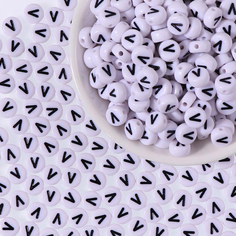 100/Bag Diy Black And White English Acrylic Letter Beads Handmade Bracelets Necklaces Beaded Accessories