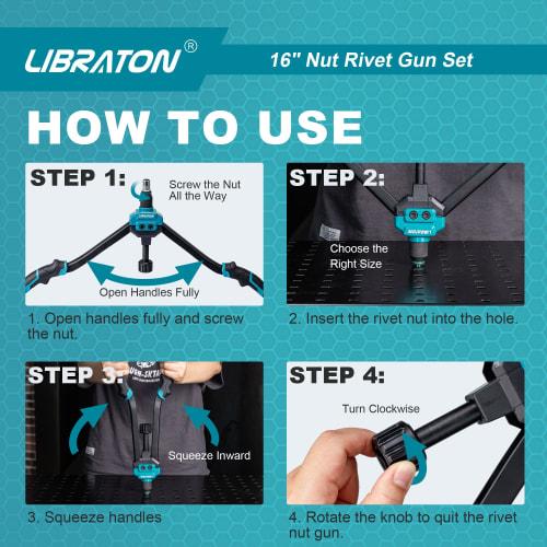 LIBRATON Hand Rivet Nut Tool, Two-Handed, Includes 70 M3/M4/M5/M6/M8/M10/M12 Blind Nuts