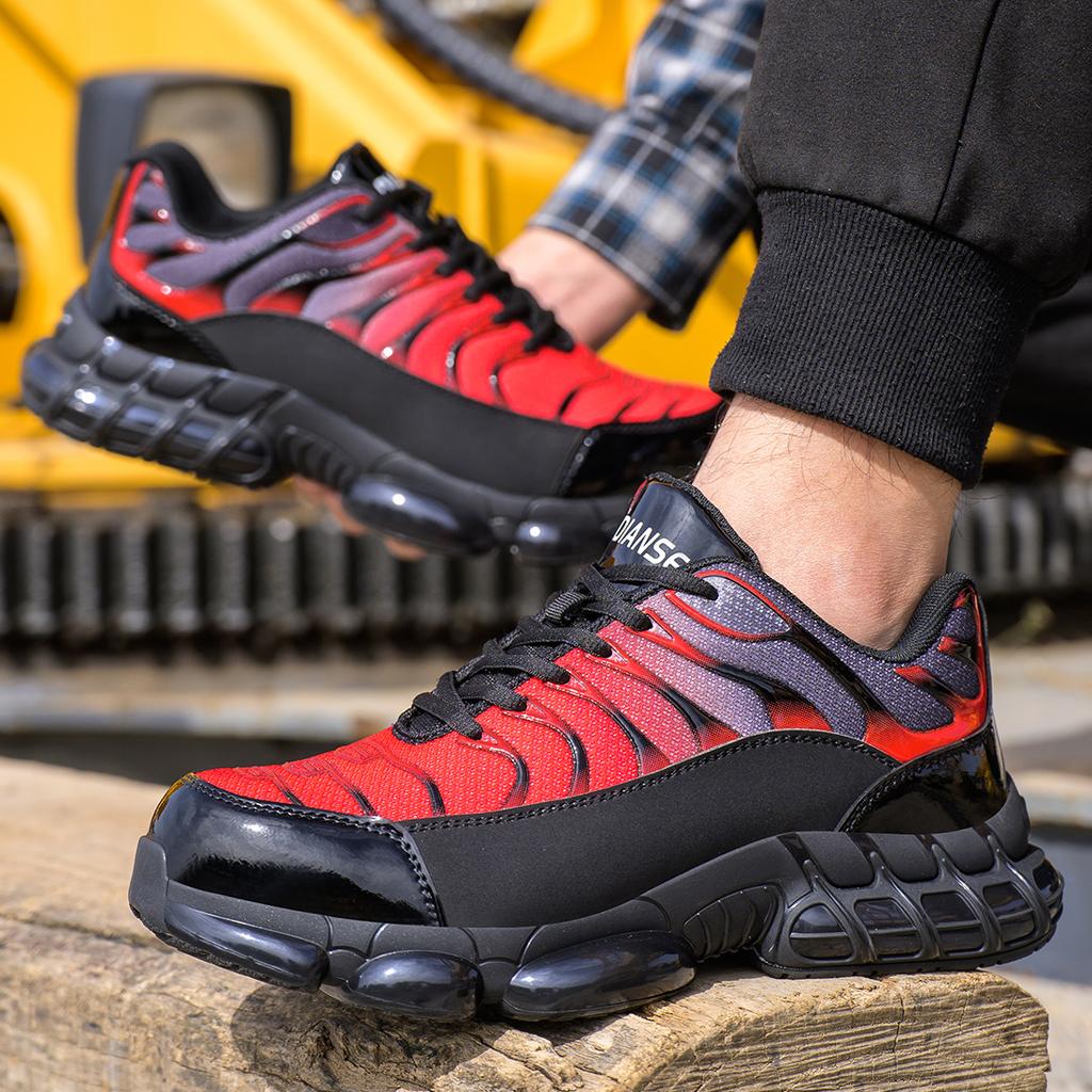 Herrar Stålhätta Skor Oförstörbara Arbetskor Lättvikt Stålhätta Halkfria Skyddsskor Luftstötdämpning Sneakers 1 Par