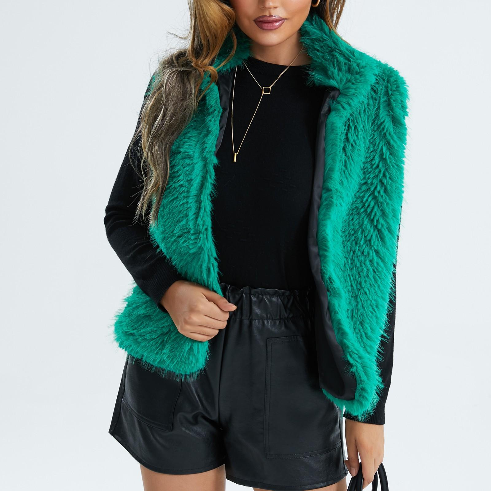 

Женский и зимний плюшевый теплый кардиган без рукавов L зелёный