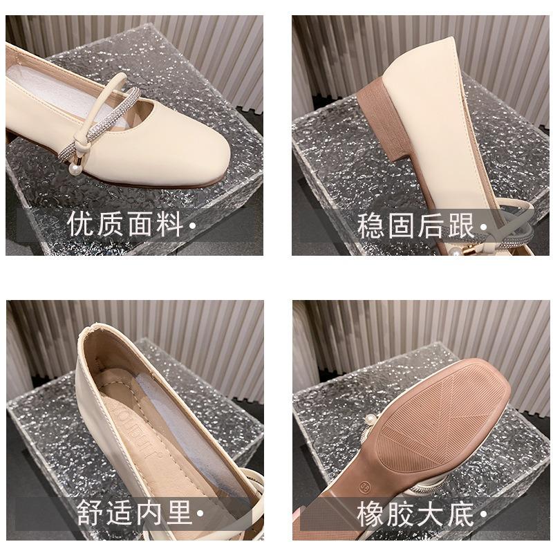 Mary Jane-skor dam ytterkläder vår och höst stil fyrkantig tå låg urringning låg klack med kjol enskor Doudou-skor