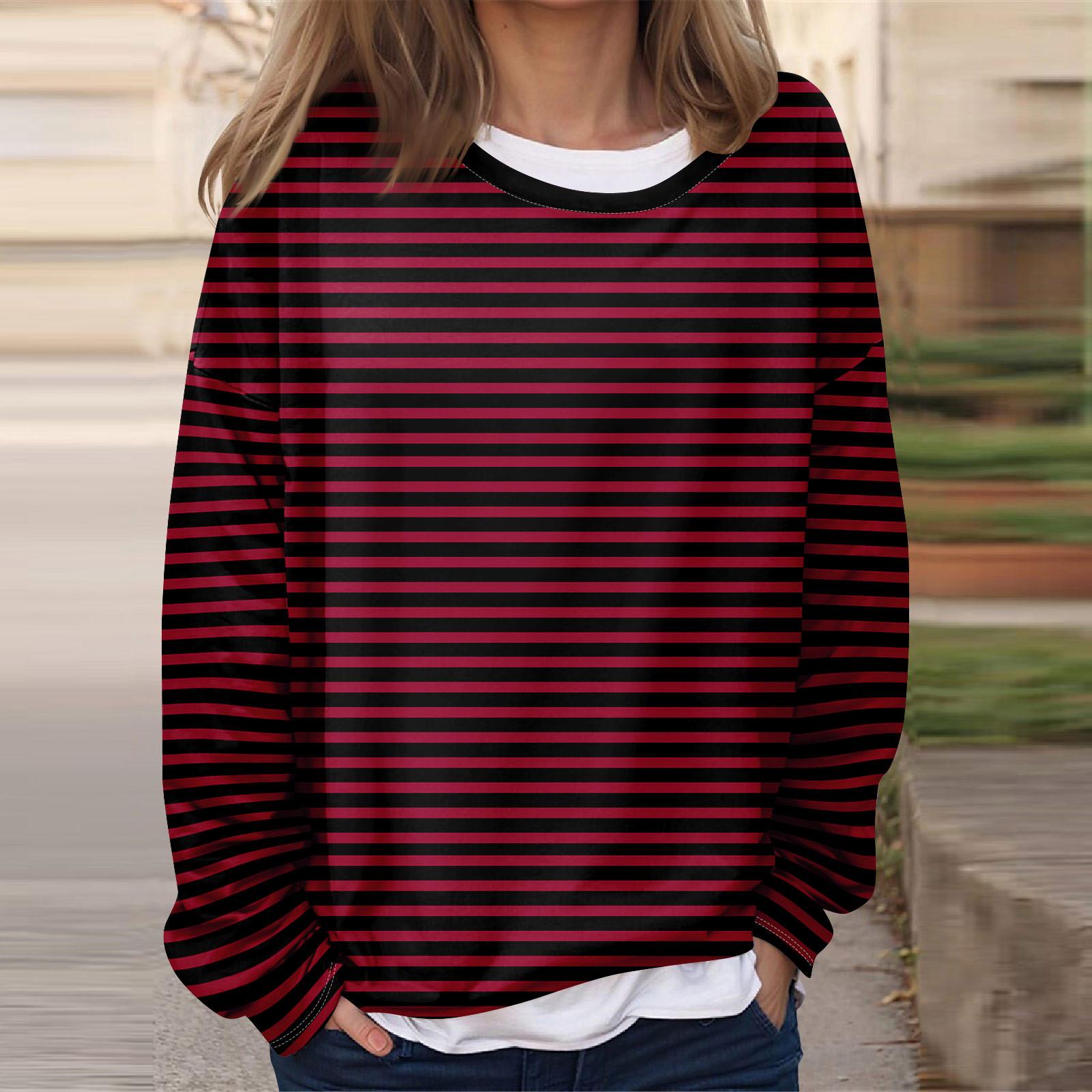 

Женская повседневная модная винтажная печатная толстовка с длинным рукавом и круглым вырезом, многослойный пуловер XL винный