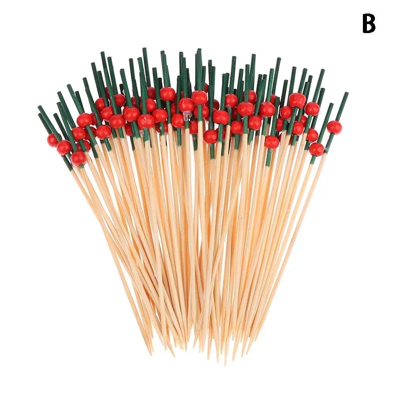 100 pezzi 12 cm Stuzzicadenti di Bambù Pick Bicchiere da Buffet Forchetta per Frutta Festa Dessert Bastoncino per Dolci Spiedino da Cocktail Per Decorazione Matrimonio Festa
