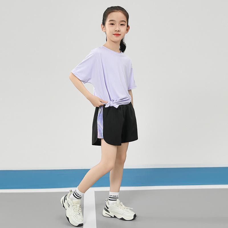 Girls Summer Quick-Dry Sports Set: Breathable Sun Protection T-Shirt Shorts 140 cm