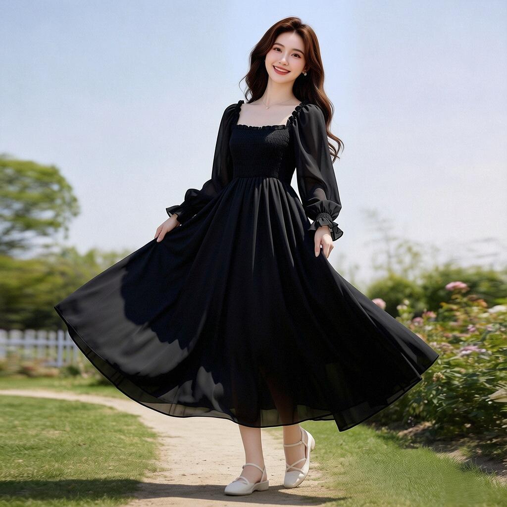Women's Summer Vacation Dress: Flowy Chiffon Beach Dress, Long Style