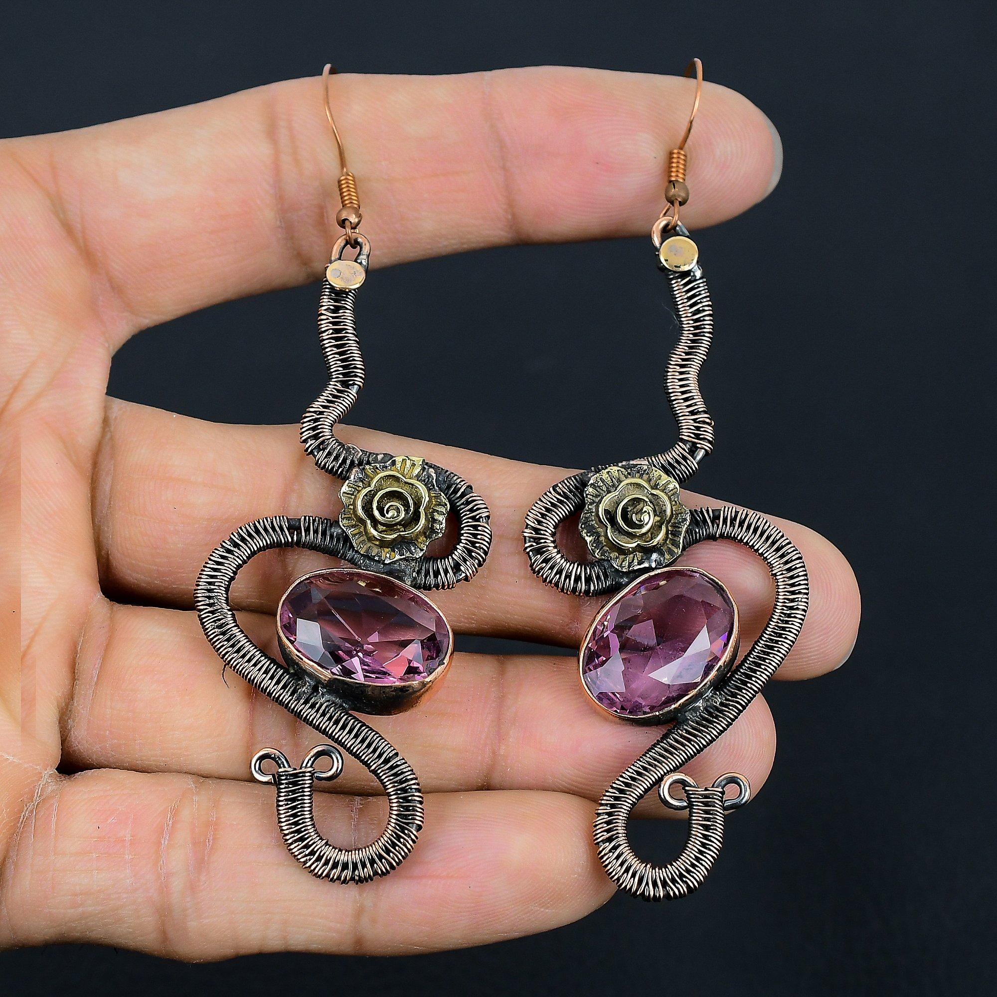 

Pink Kunzite Earrings, 999 Copper Wire Wrapped. Jewelry, Gift For Women Handmade Earrings Gemstone Jewelry 2.55 Inches