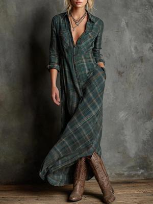 Elegant Plaid Long-Sleeve Shirt Dress - 2025 Fashion for Women