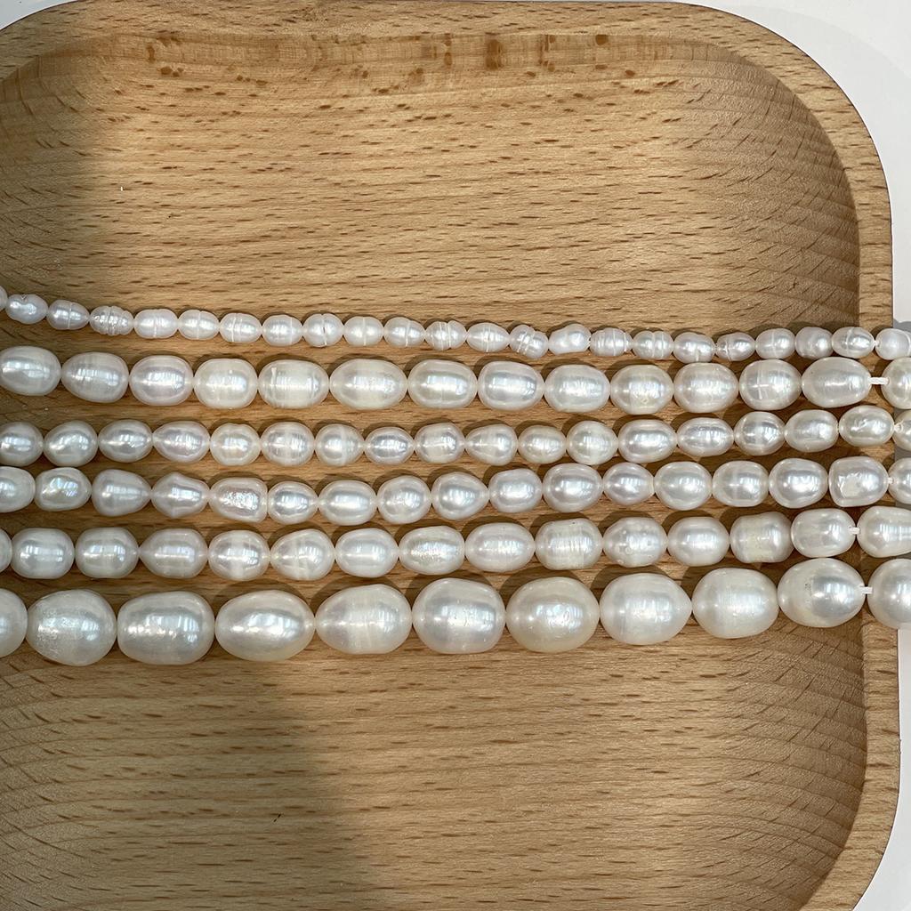 1 Strand AA Grade Natural Freshwater Rice Pearl Beads,  Loose Oval Pearls 36cm Strand for DIY Necklace Bracelet Jewelry Making