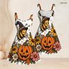 Women Plus Size Off Shoulder Strappy Sleeveless Fitted Waist Ghost Pumpkin Print Flared Dress