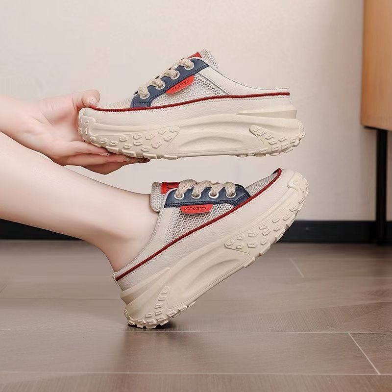 2025 summer baotou half slippers outer wear women hollow thick soles go out office workers fashion versatile lazy shoes tide