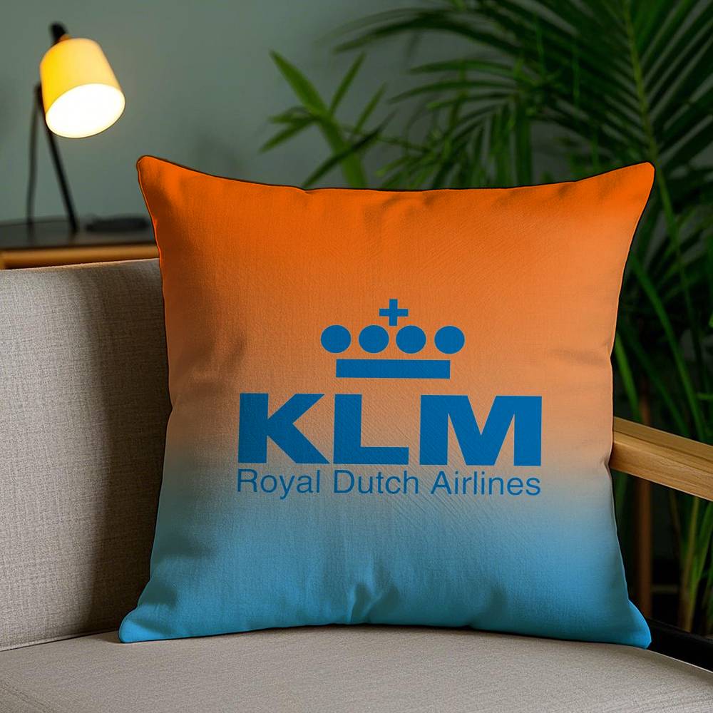 Netherlands K-Klm R-Royal Dutch Airlines Pillow Case Home Dorm Chair Back Short Plush Double-sided Printing Office Cushion Cover