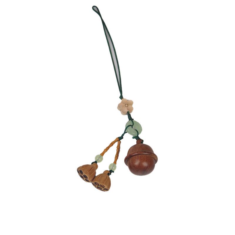 Green Sandalwood Lotus Pod Carved Keychain Pendant - Unscrewable Charm for Phones & Bags
