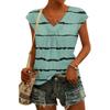 Damen Mode V-Ausschnitt Gestreifter Print Kurzarm Top