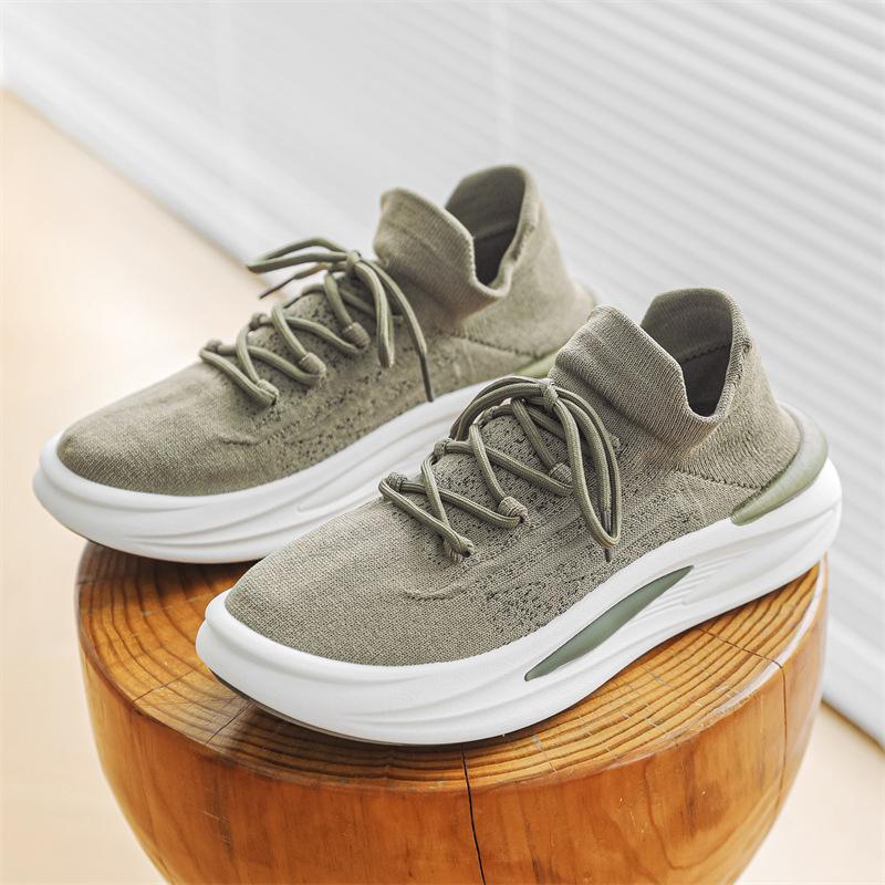

2025 new round mesh shoes front lace-up travel shoes breathable flat heel casual shoes men s sports shoes D088 39 армия зеленый