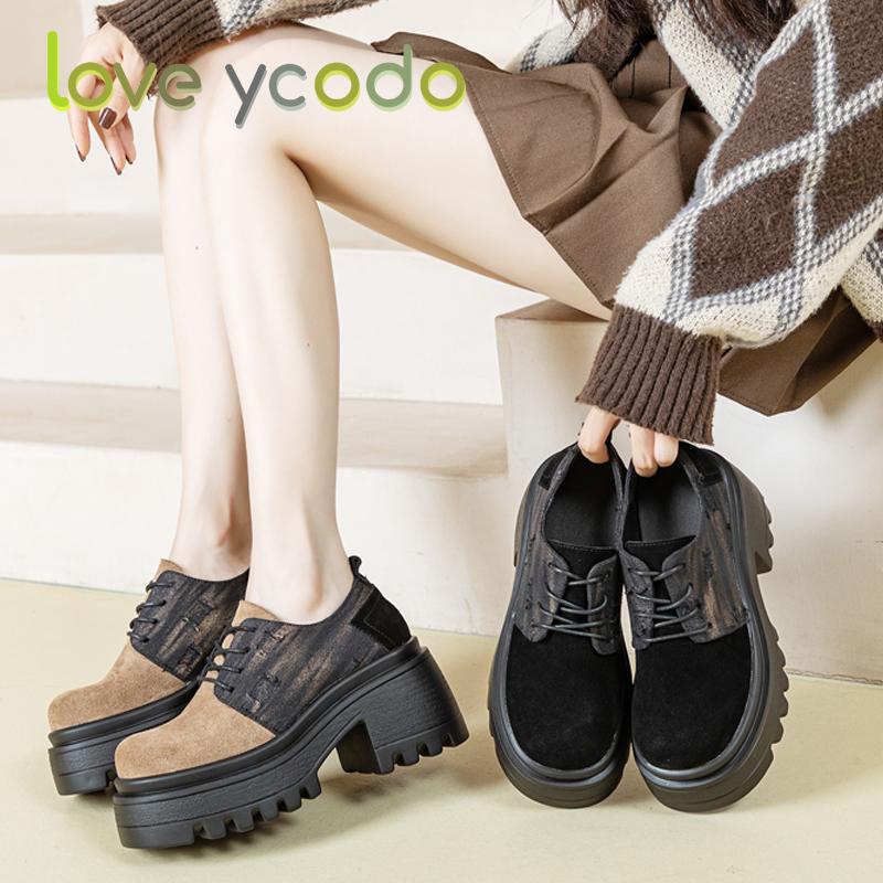 Love Ycodo Women's Fashion Casual Leather Shoes Super Thick Sole Waterproof Table Simple Comfortable Spring Summer Autumn Girl Fashion Casual Shoes