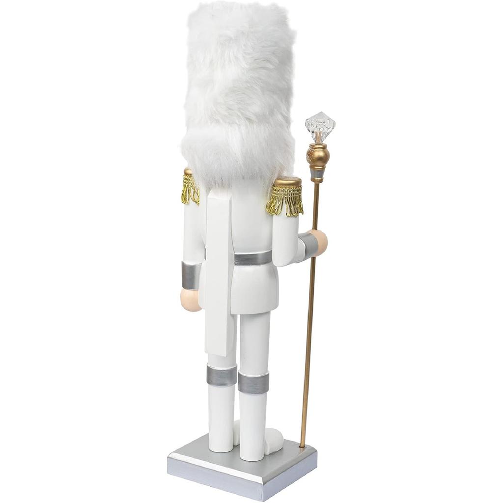 FUNPENY 14" Christmas Decorative Nutcracker Figures, Handmade Wooden Soldier In White Uniform Hold Scepter, Festive Collectible Nutcracker Gift for
