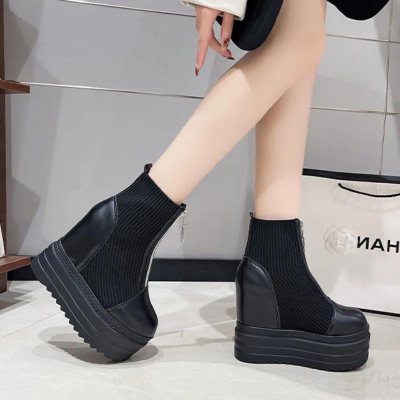 

Мода 2024 года, горячая распродажа женской обуви, женские ботинки с молнией спереди, модные современные ботинки с круглым носком, женские новые ботинки на платформе больших размеров 42 чёрный