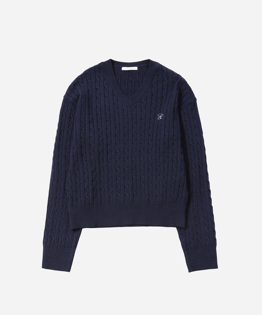Solteuaenchokollis Sac Logo Cable V-Neck Knit Navy 4W2316001