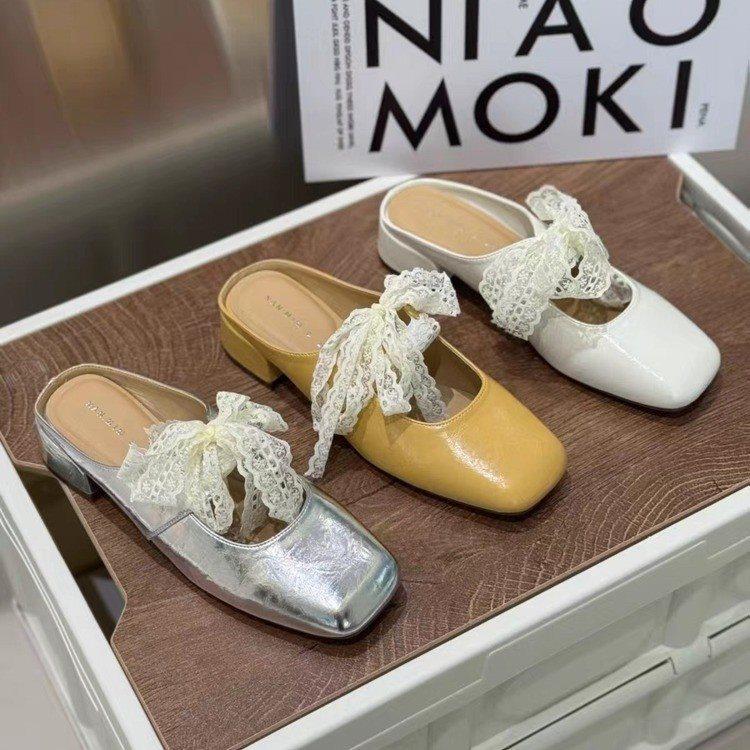 Spring Mary Jane Evening Shoes Soft Sole Flat Bottom Wear Summer Cool Slippers Gentle Baotou Half Slippers Women