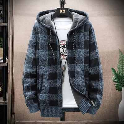 Strickjacke Pullover Herren Jacke Lose Herren Neue Plaid Langarm Sweatercoat Warme Jacken Winter