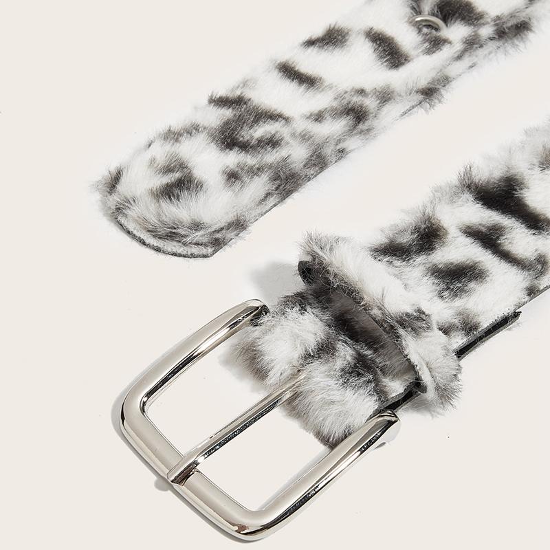 Pink Leopard Print Plush Belt Personality Fashionable and Versatile Wide-width Light Luxury and Comfortable Furry Belt for Girls