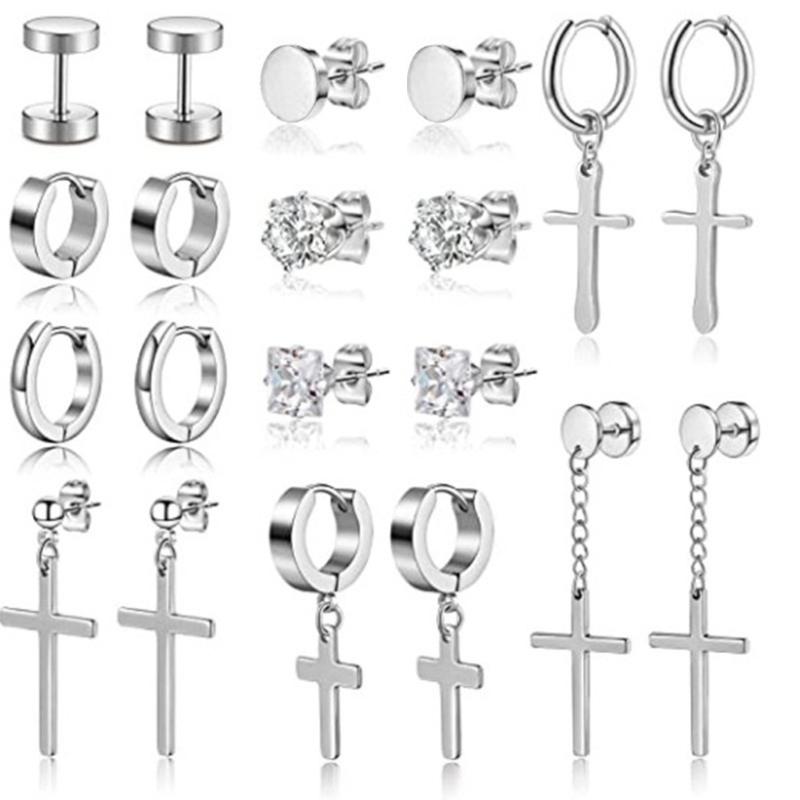

10 Pairs Titanium Steel Cross Dangle Hinged Earrings Hoop Huggie Earrings Set for Men Women Ear Piercing Jewelry Gifts 1