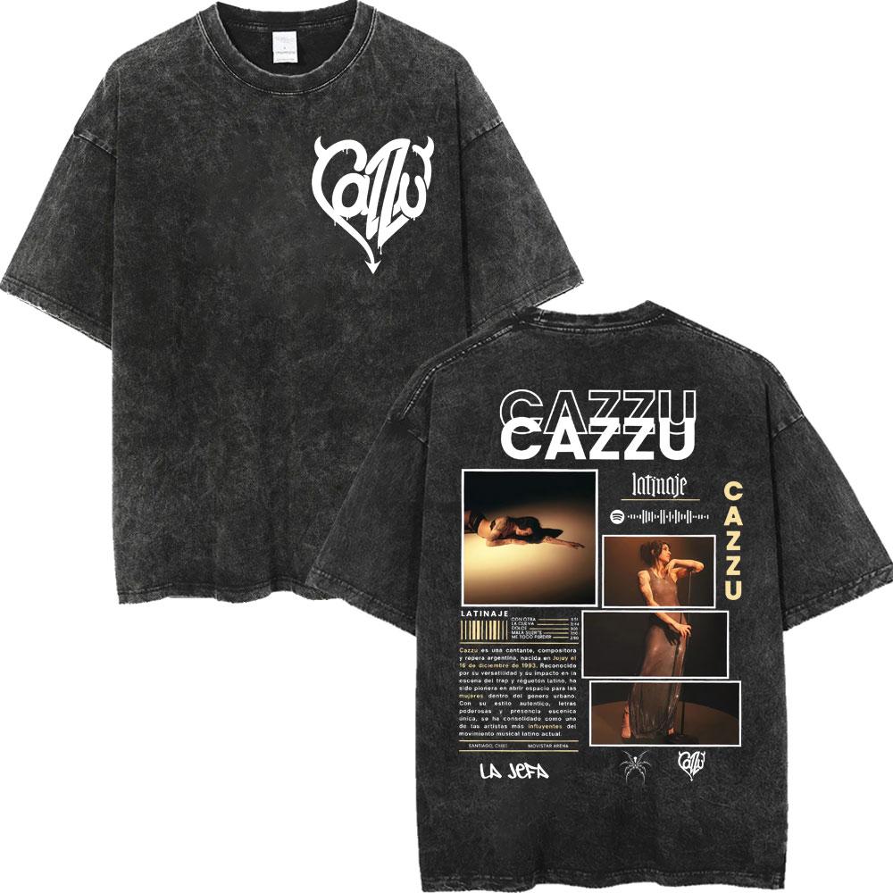 Vintage Washed Cazzu Latinaje Tour  Merch Tshirts Men Women Fashion Aesthetic Tshirt Summer Casual Loose Cotton T Shirts