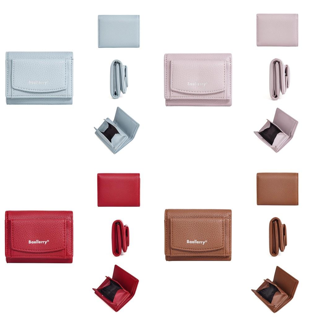 Pu Womens Wallet Short Card Holder With Solid Color Letter Pattern And Three Fold Design