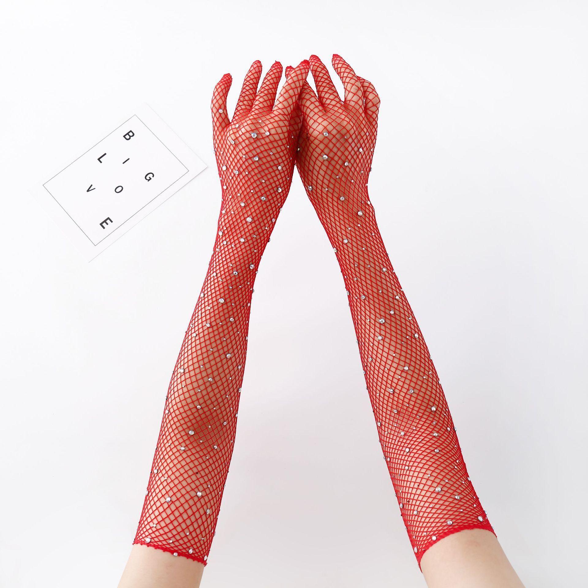 

Европейские и американские модные перчатки из блестящей сетки с бриллиантами, сексуальные перчатки из сетки, цветные перчатки с бриллиантами для Хэллоуина и карнавала