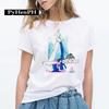 Elegant Ballet Print Short Sleeve T-shirt Women's Slim Fit Summer Top Modal Fabric Student Girl Fashion Polyester