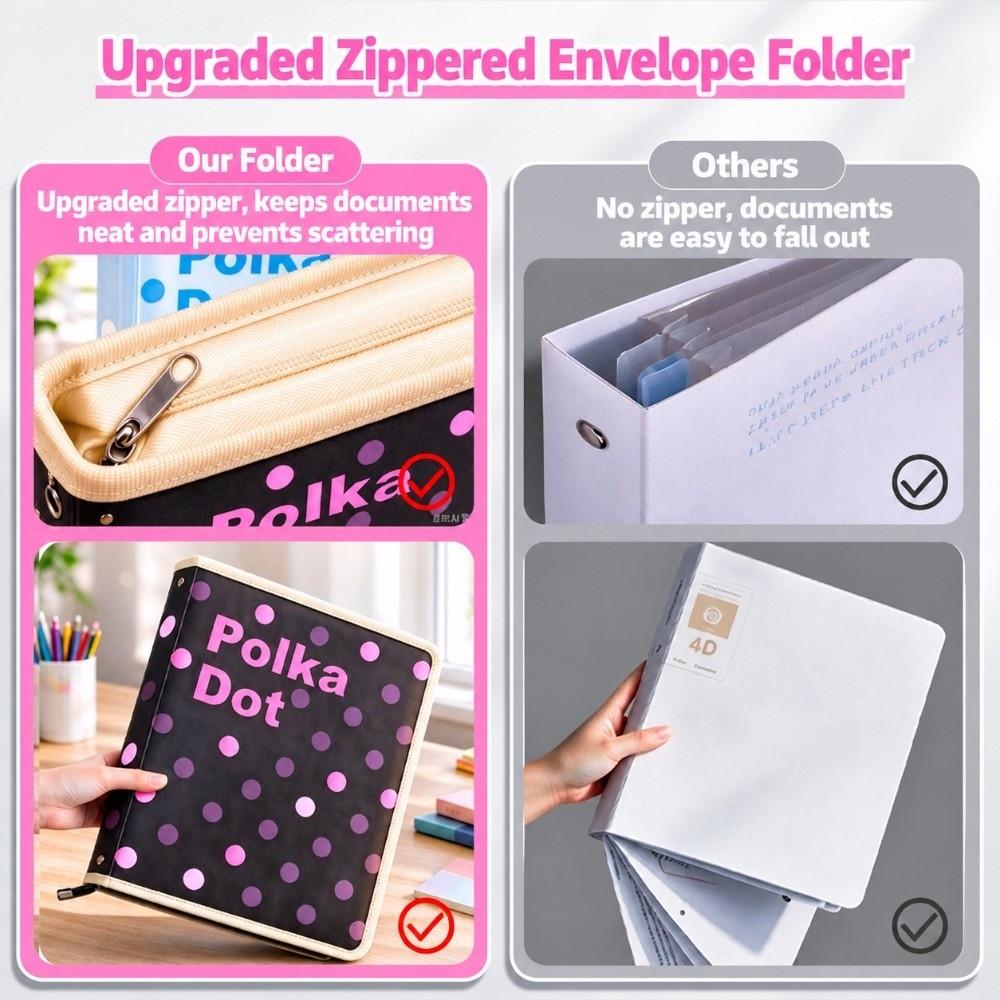 Polka Dot Print A4 Binder PP Notebook Shell High Quality Document Storage Case School Office