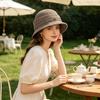 (One Size, Dark Brown) Women's Bucket Hat Hollow Knit Breathable Fisherman Cap Stylish Decorative Letter Detail Sun Hat