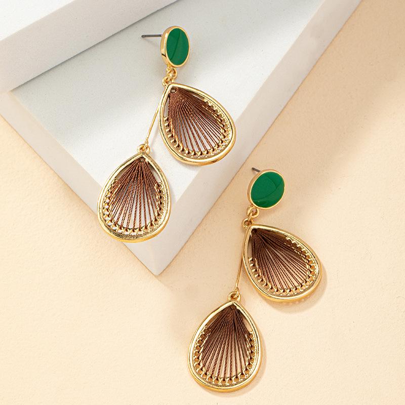 Retro Geometric Water Drop Earrings - Women's Fashion Woven Ear Studs In European & American Style