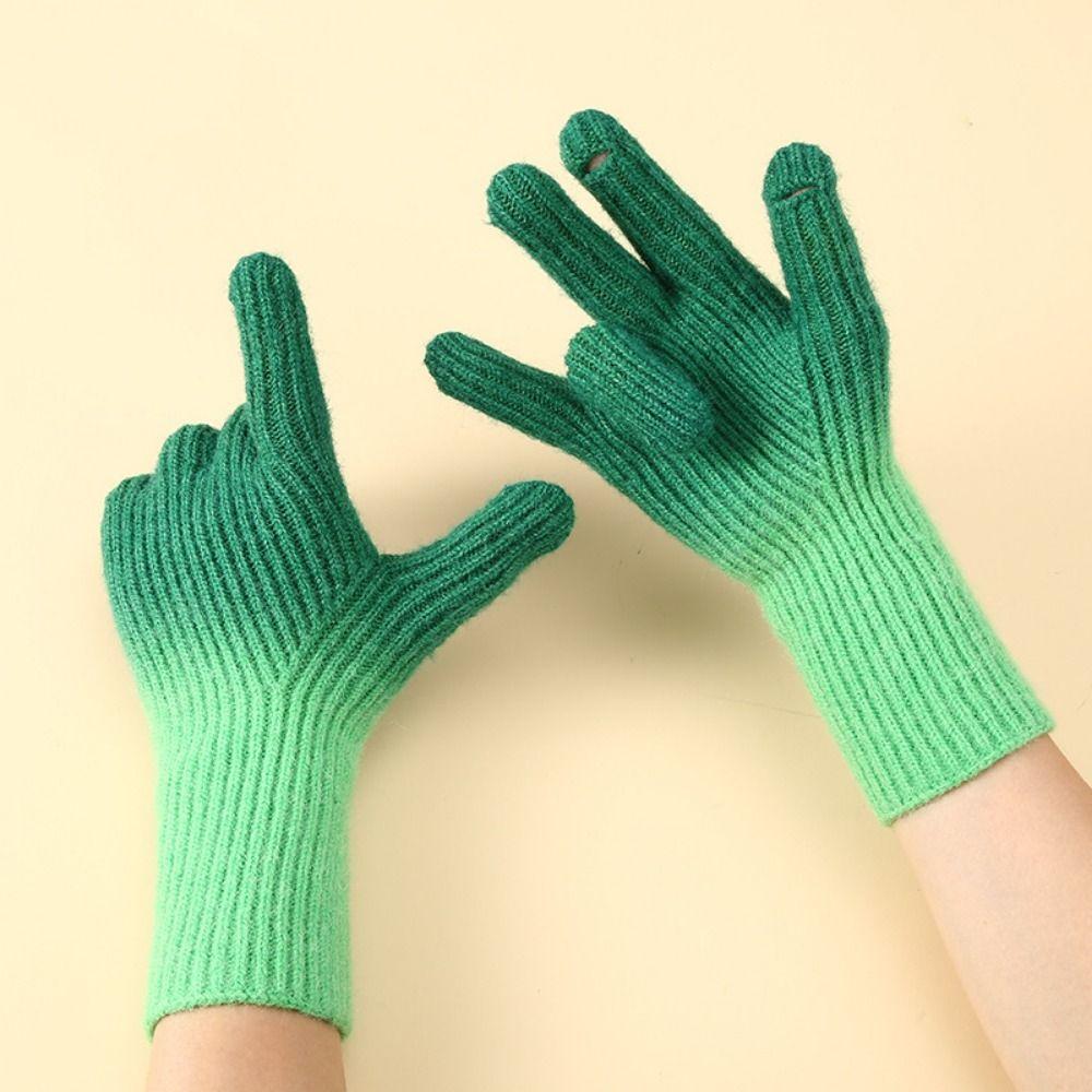 Fashion Alpaca Wool Winter Knitted Gloves Gradient Color Cold-Proof Touch Screen Mitten Breathable Windproof Women Gloves Skiing