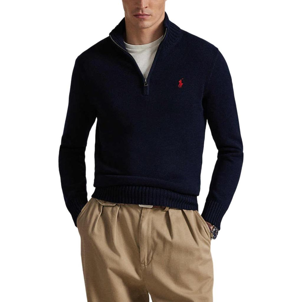 Polo Ralph Lauren Ss23 Logo Print High Neck Half Zip Sweater Men Sweater Blue 710859939-002