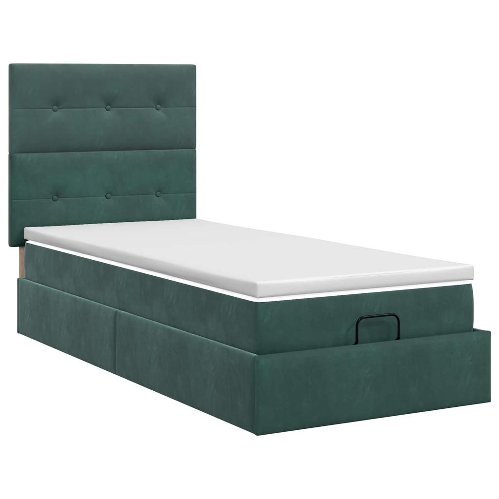 Ottoman Bed with Mattress Dark Green 90 X 190 Cm Velvet