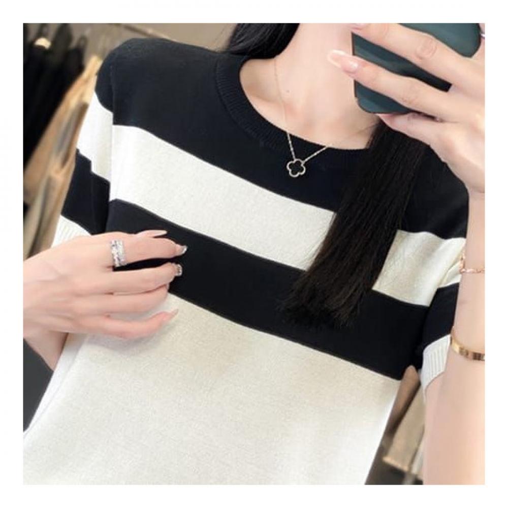 Navava Round Neck ShorT Sleeve Color Block KniT T shirT Nk2151