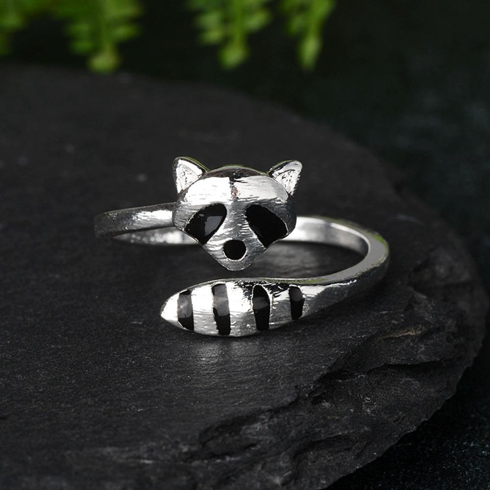 

Creative Raccoon Open Ring Women Fox Tail Animal Jewelry Adjustable Cute Fashion Accessories Adjustable серебряный